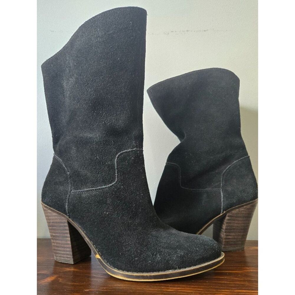 Lucky Brand Suede Slouch Block Heel Booties Black Size 8.5